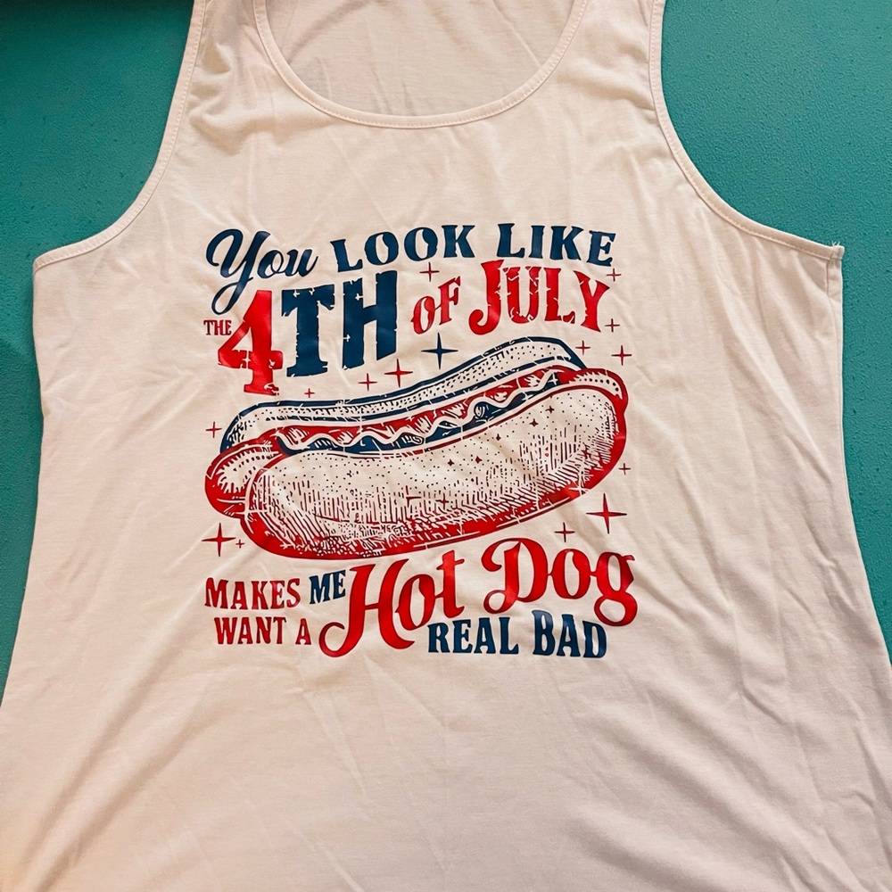 Patriotic Hot Dog Tank Top - Red, Blue, White